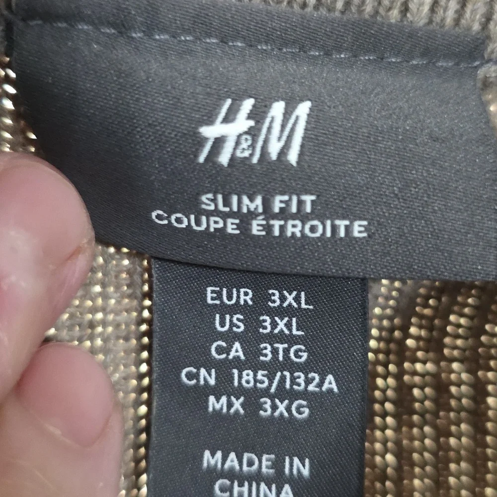 H & M Men's Slim Fit Sweater Grayish Tan? 1/4 Zip Mock Neck Sz 3XL‎ EUC *READ*